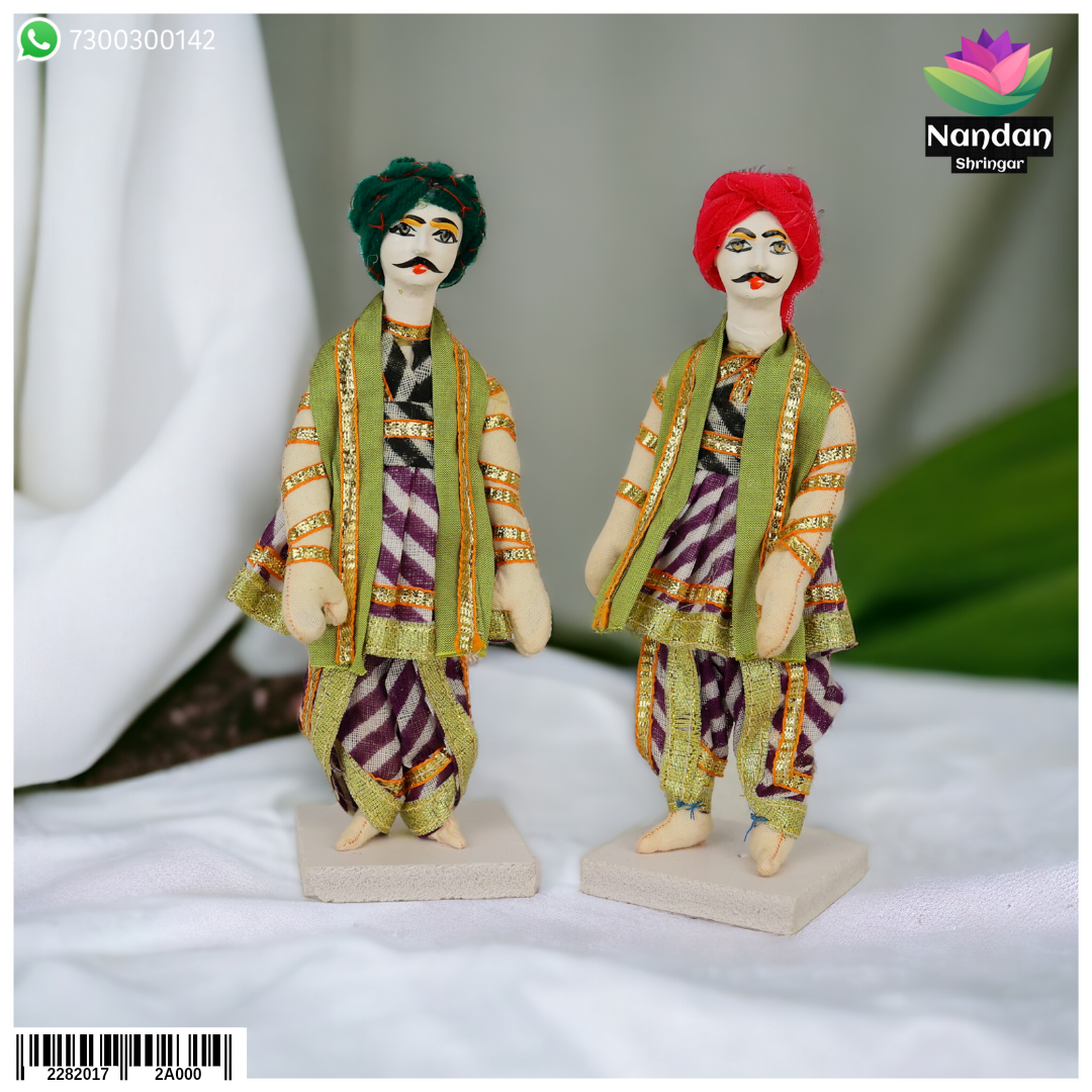 Nandanshringars cloth gop set, one pair of 6-inch traditional jewelry pieces, displayed on a white background.