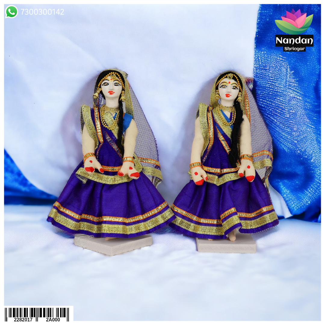 Nandanshringars cloth Gopi earrings, one pair, 6 inch length, traditional jewelry with intricate design, on a plain background
