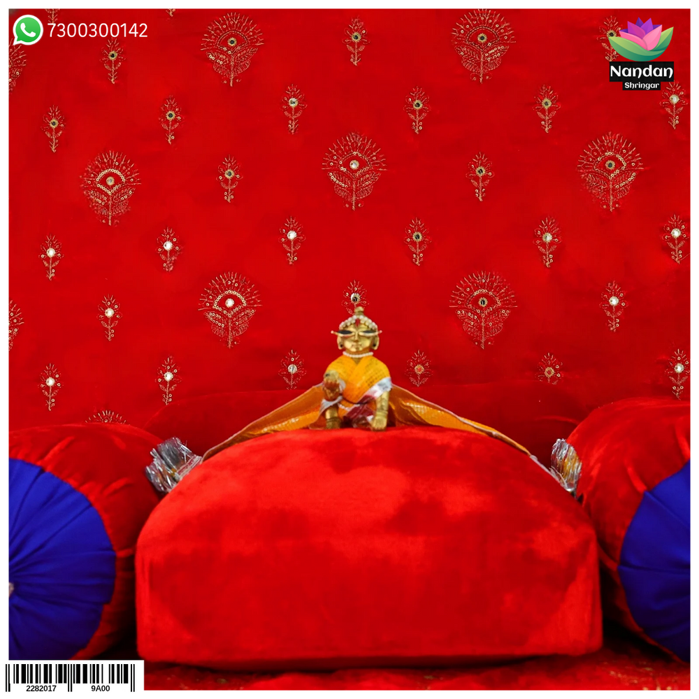 Janmashtami special velvet vastra with traditional Indian embroidery, designed by Nandanshringars for festive celebrations.
