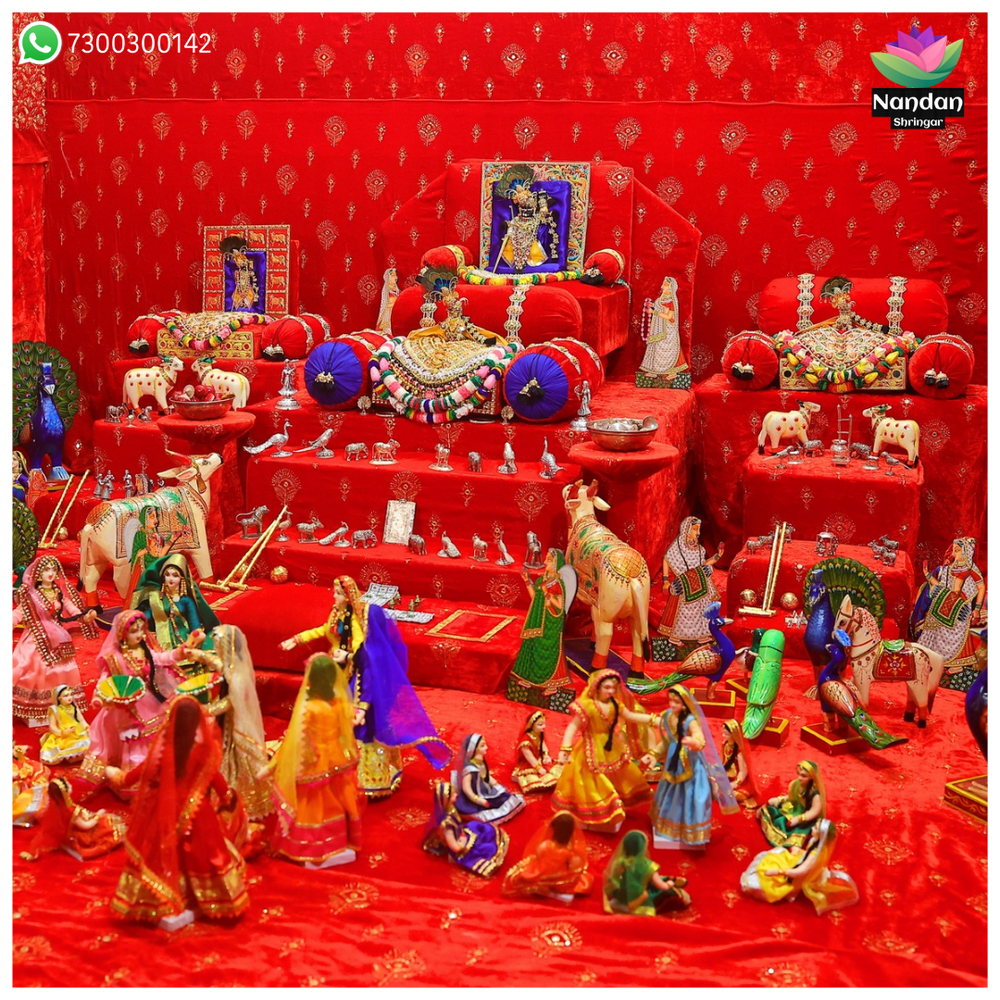 Janmashtami special velvet vastra from Nandanshringars featuring traditional Indian fabric with intricate designs.