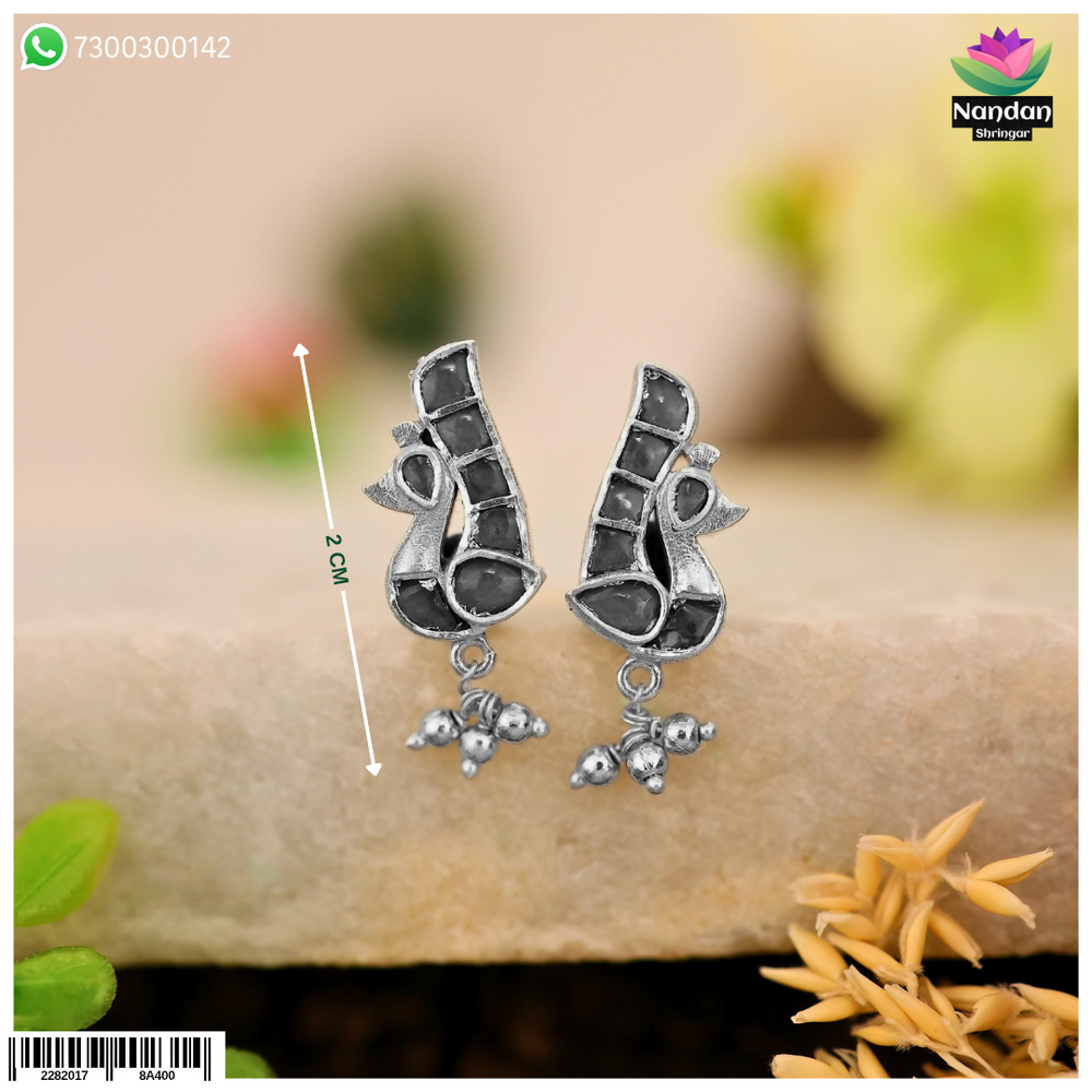 Nandan Shringar Mayurakrit jadaau kundal with intricate kundan design, traditional silver earrings for festive or special occasions