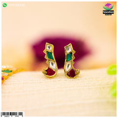 Nandan Shringar Makrakrit jadaau kundal with intricate kundan design, gold-tone finish, and traditional craftsmanship.