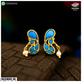 Nandan Shringar Mayurakrit Jadaau Kundal in Firoji with intricate kundan design and traditional silver finish.