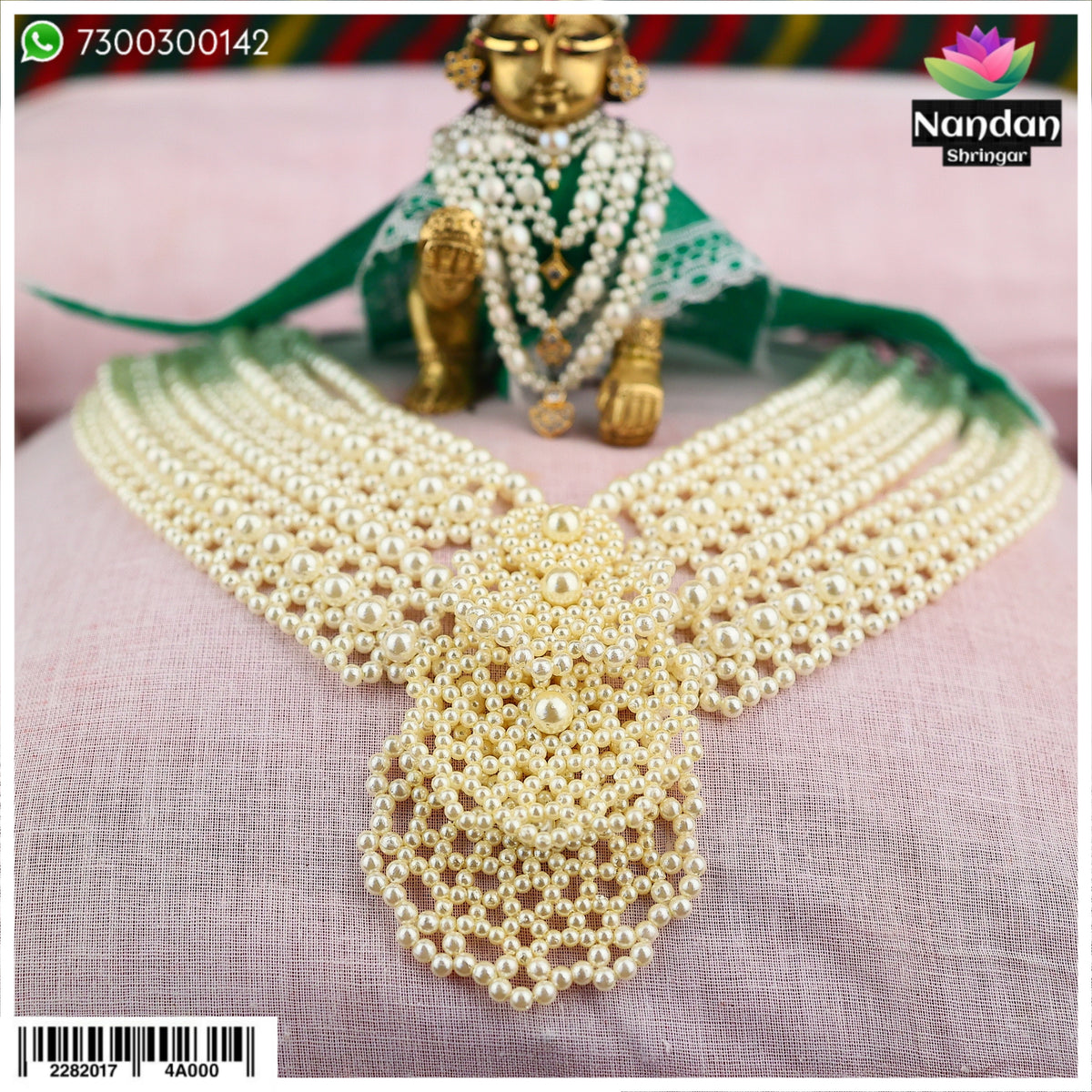 Nandan Shringar Moti gaadi mala design 2, traditional jewelry necklace with gold and gemstone accents, displayed on a white background.