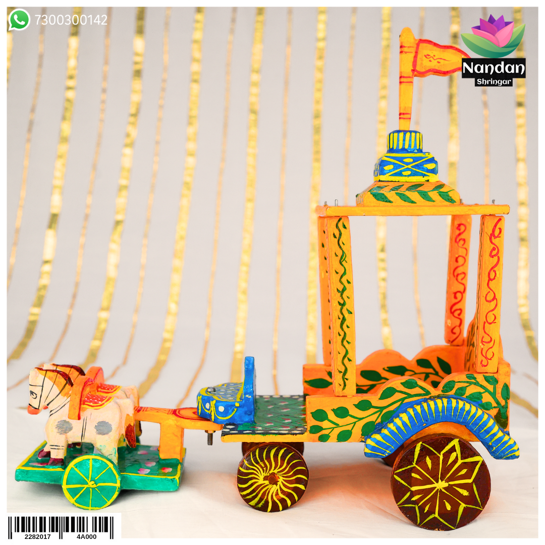Hand-painted wooden Rath No.1 by nandanshringars, featuring intricate traditional designs on a polished wooden surface.