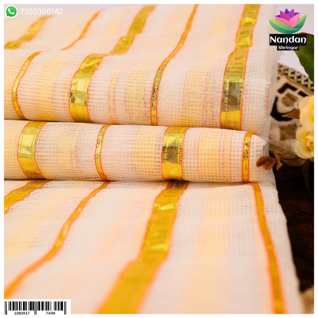 White gold Rath Yatra special vastra fabric from Nandanshringars, showcasing intricate traditional textile design and craftsmanship.