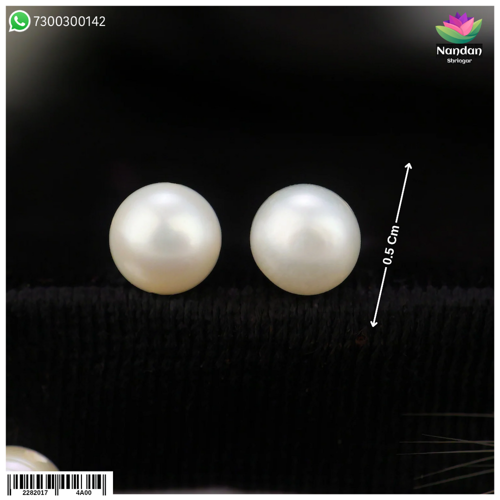Nandanshringars Karnfool Moti with real pearls, showcasing a handcrafted jewelry piece featuring white pearls and intricate design.