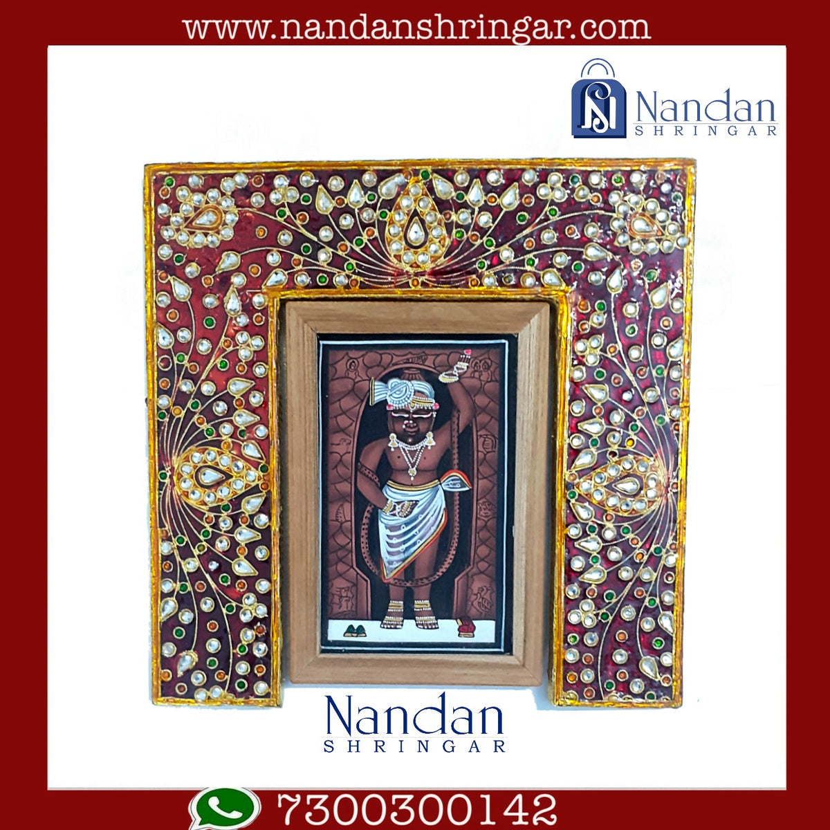 Reversible Meenakari Pithika jewelry piece by nandanshringars with intricate colorful enamel design on a decorative border