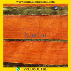 Orange Dhora Wala Special Zari Vastra by Nandanshringars, showcasing intricate zari work and vibrant color.