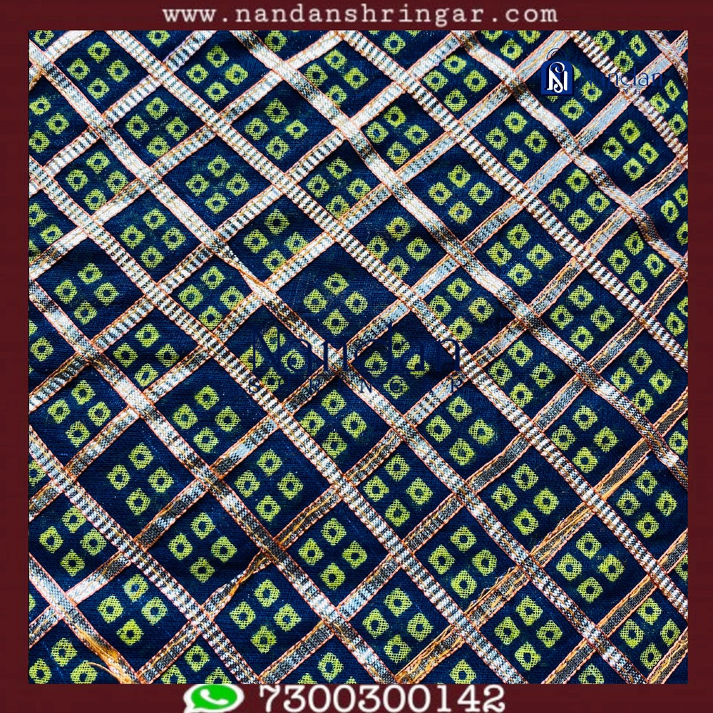 Blue Choufuli Checks Zari Vastra by Nandanshringars, showcasing intricate patterns and vibrant colors in fabric design.