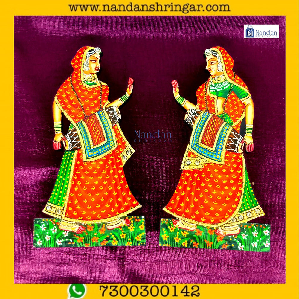 Orange Gopi Dholki Pair from NandanShringars, showcasing traditional design and vibrant colors.