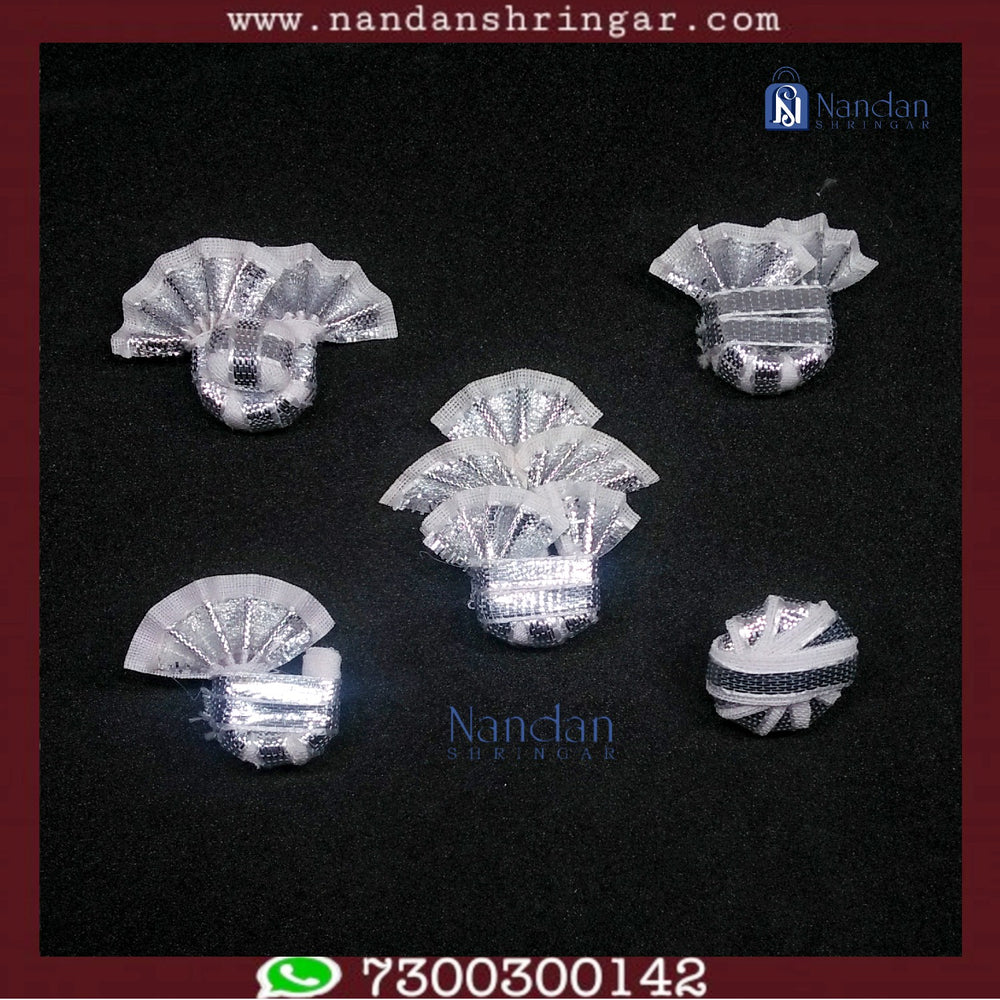Silver Zari Paag Set - White (Pack of 5) - nandanshringar