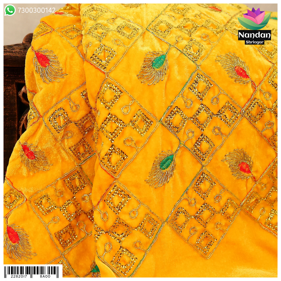 Velvet Mayur Vastra - Yellow