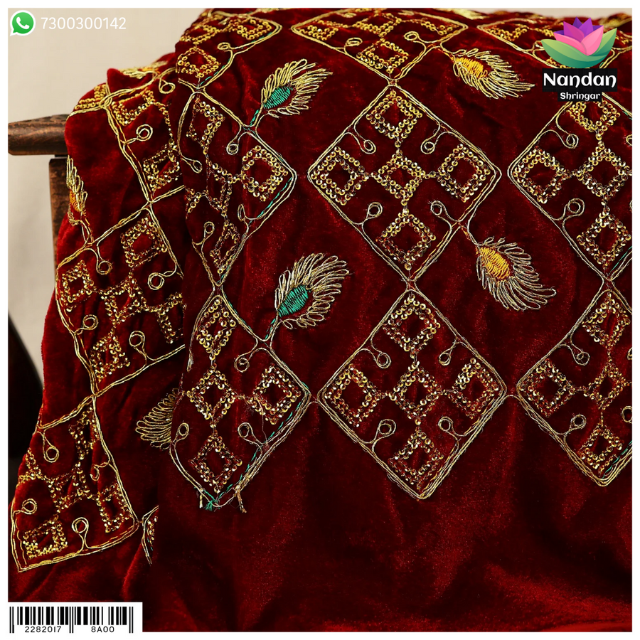 Velvet Mayur Vastra - Maroon