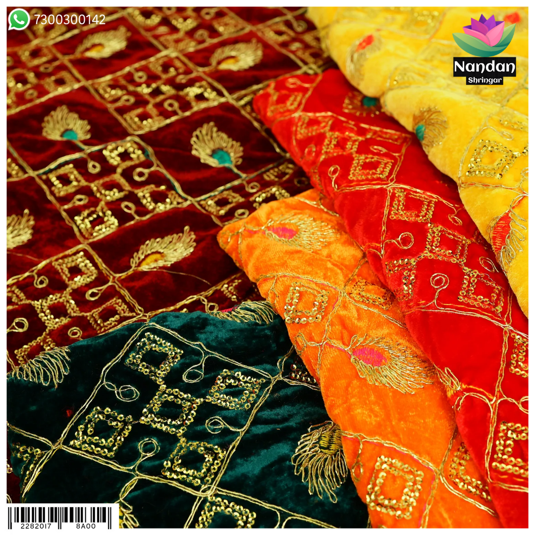 Velvet Mayur Vastra - Maroon