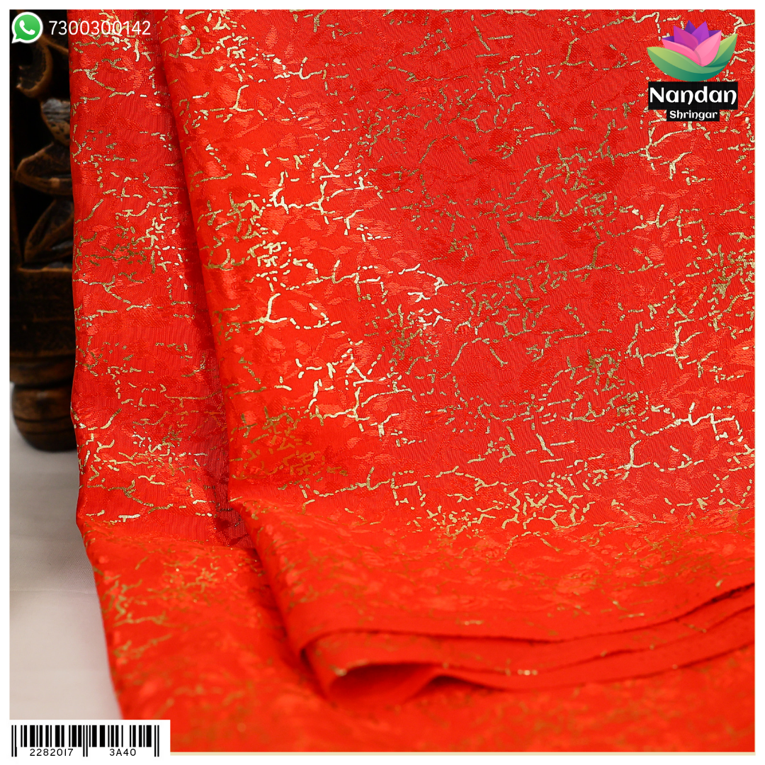 Red Khinkhab Chapa Vastra by Nandan Shringar featuring traditional embroidered fabric with intricate design details.