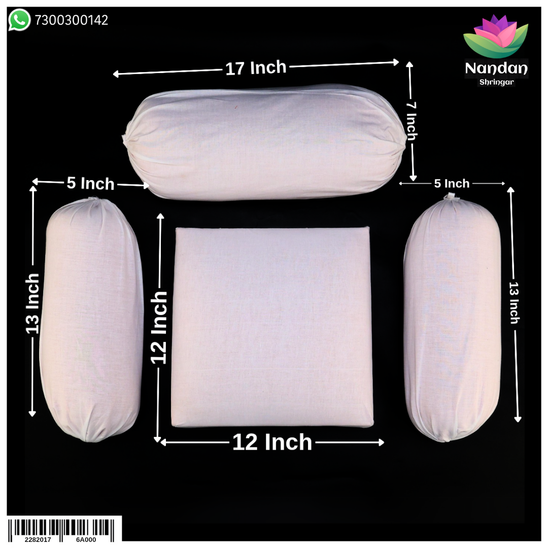 Nandanshringars Gaadi Takiya 12-inch decorative pillow with intricate embroidery, cotton fabric, ideal for traditional home decor.
