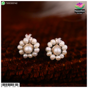 Nandanshringars Moti Karnfool set featuring a string of real pearls with traditional Indian jewelry design.