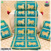 Blue cow print velvet vastra with box pattern from Nandan Shringar, featuring soft velvet fabric and distinctive cow print design.
