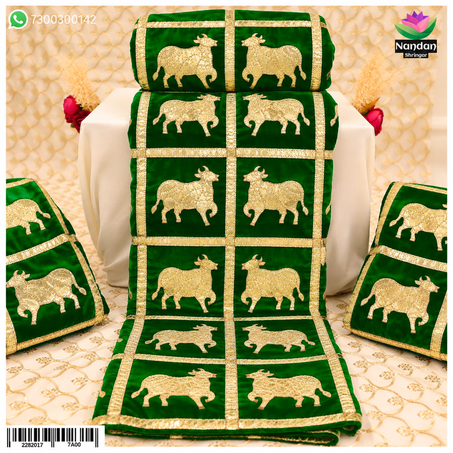 Cow Print Velvet Vastra - Dark Green (Box Pattern)
