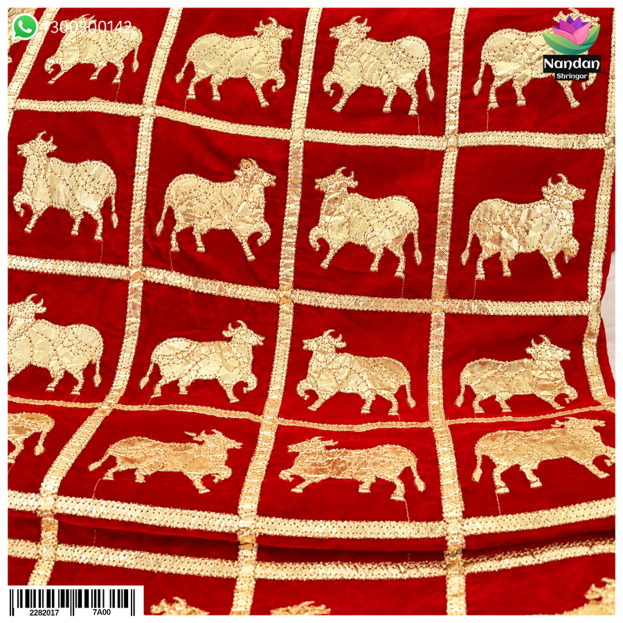 Cow Print Velvet Vastra - Red (Box Pattern)