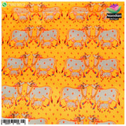 Yellow cow print Vastra by Nandan Shringar featuring a vibrant, cow-patterned fabric with traditional design details.