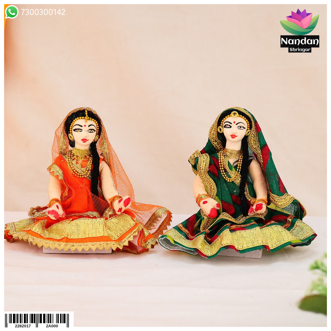 Pair of traditional cloth Gopi earrings by Nandanshringars, featuring intricate designs and 4-inch length.