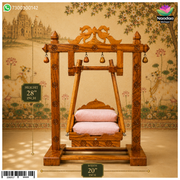 Nandanshringars Wooden Hindola Square No.4, intricately carved traditional swing with detailed craftsmanship, on a plain background.