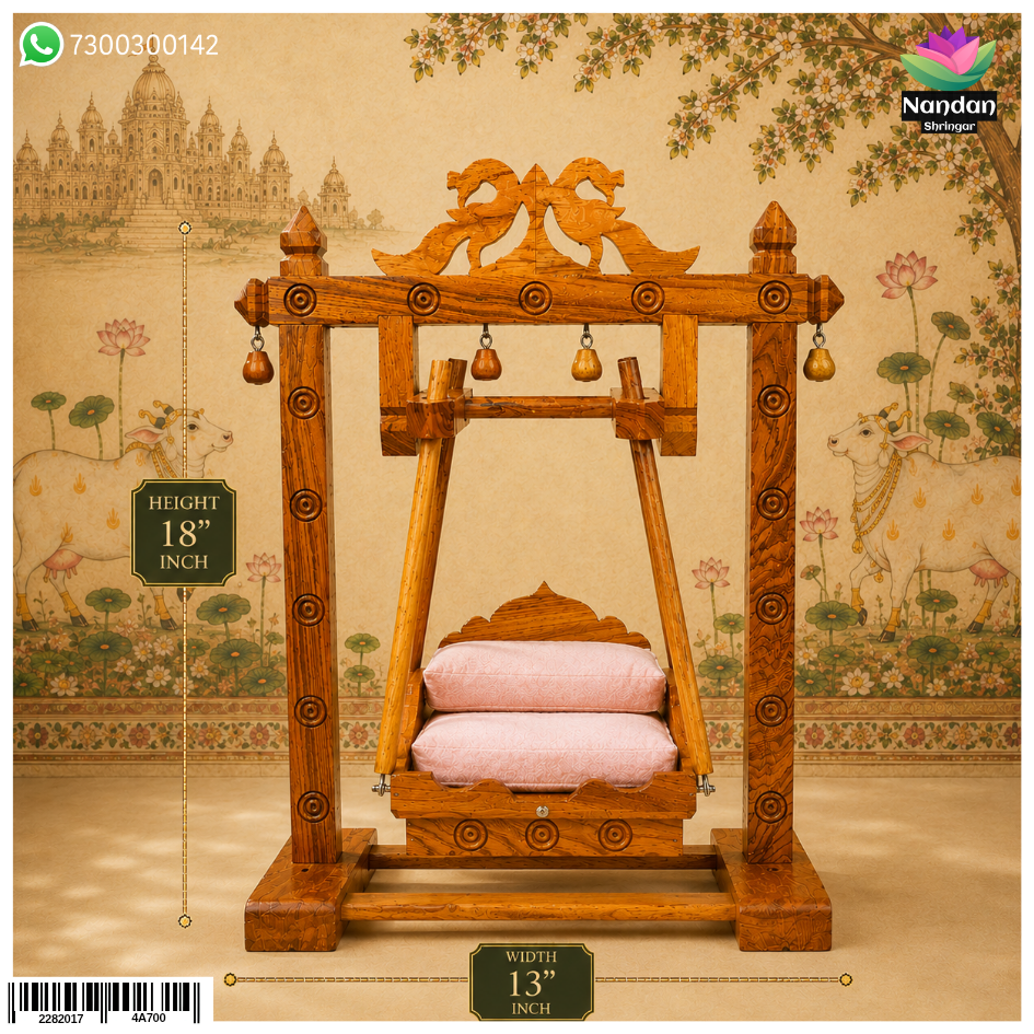 Wooden Hindola Square No.1 by Nandanshringars, showcasing a handcrafted traditional wooden swing with intricate design details.