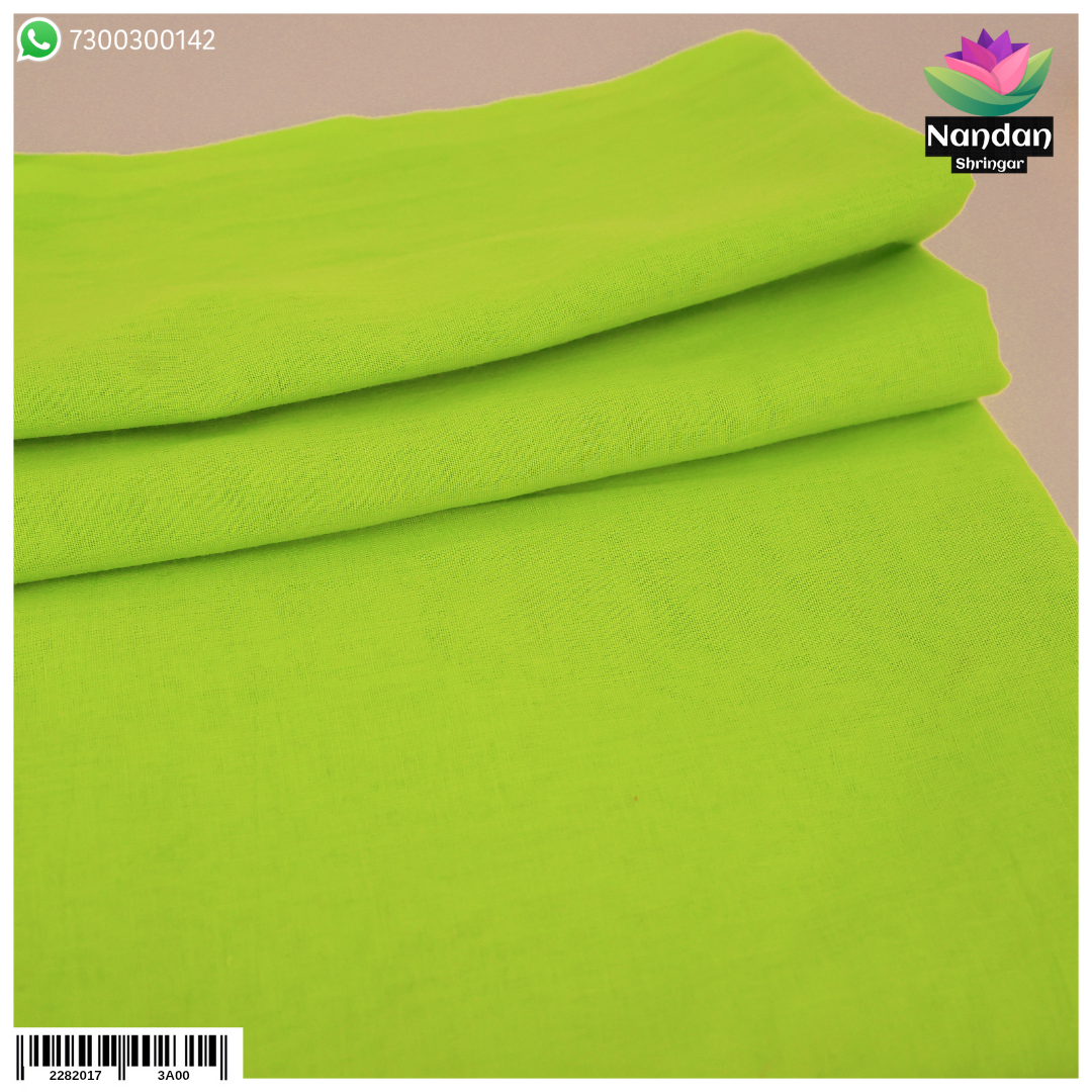 Light green malmal vastra (Badami) by Nandanshringars, showcasing soft, traditional fabric with intricate detailing.