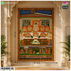 Hand-painted Annkoot Pichwai textile artwork by Nandan Shringar featuring intricate traditional designs and vibrant colors.
