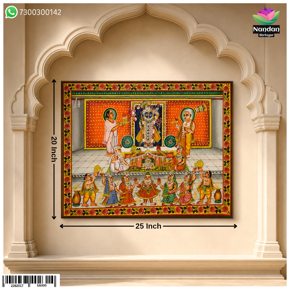 Hand-painted Nand Mahotsav Pichwai by Nandan Shringar featuring intricate traditional textile artwork.