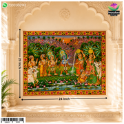 Hand-painted Dan Leela Pichwai artwork by Nandan Shringar, featuring intricate traditional Indian religious designs and vibrant colors.