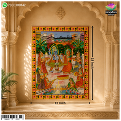 Hand-painted Holi Pichwai artwork by Nandan Shringar featuring vibrant colors and intricate traditional designs.