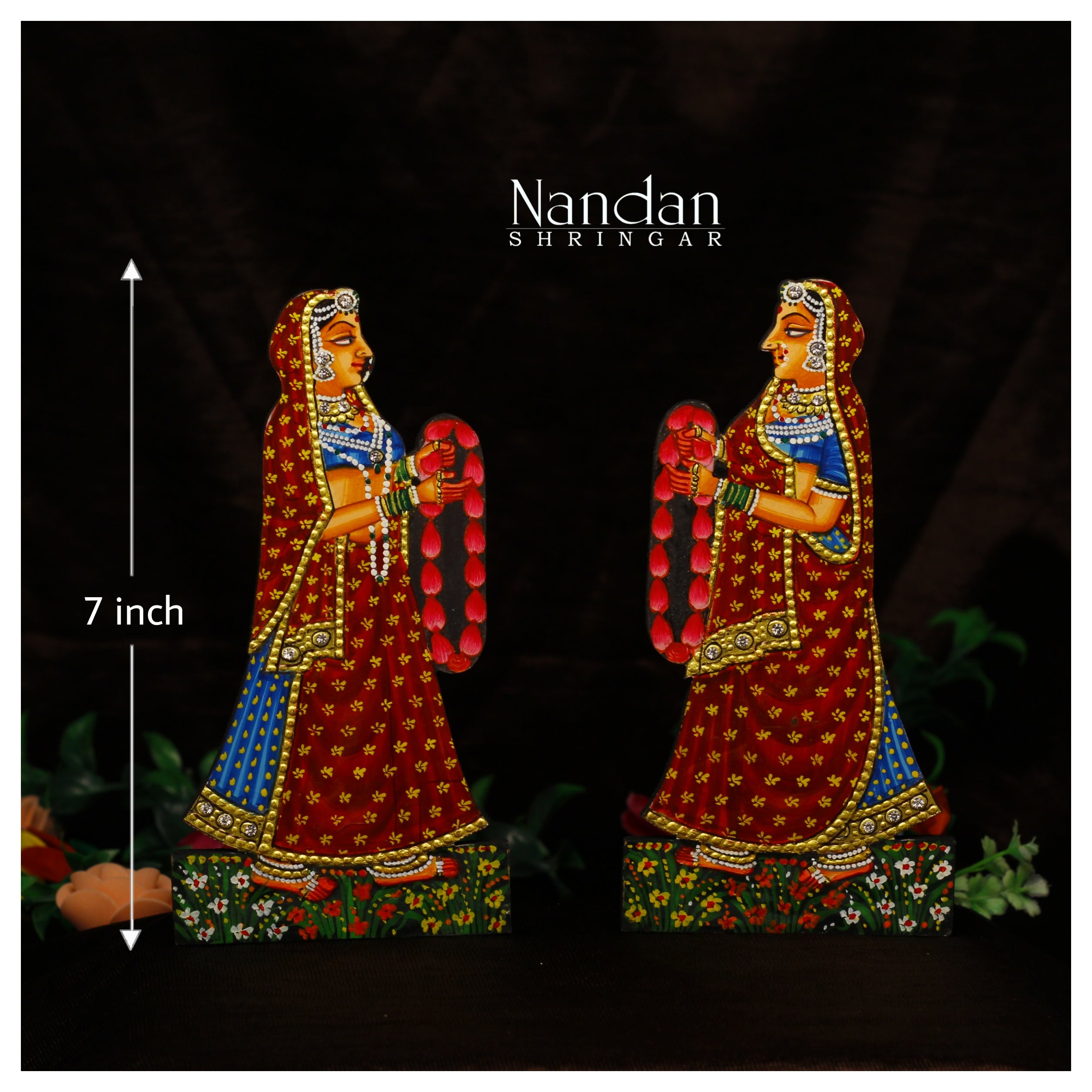 Orange Gopi Mala pair by Nandanshringars showcasing vibrant beads and intricate design.
