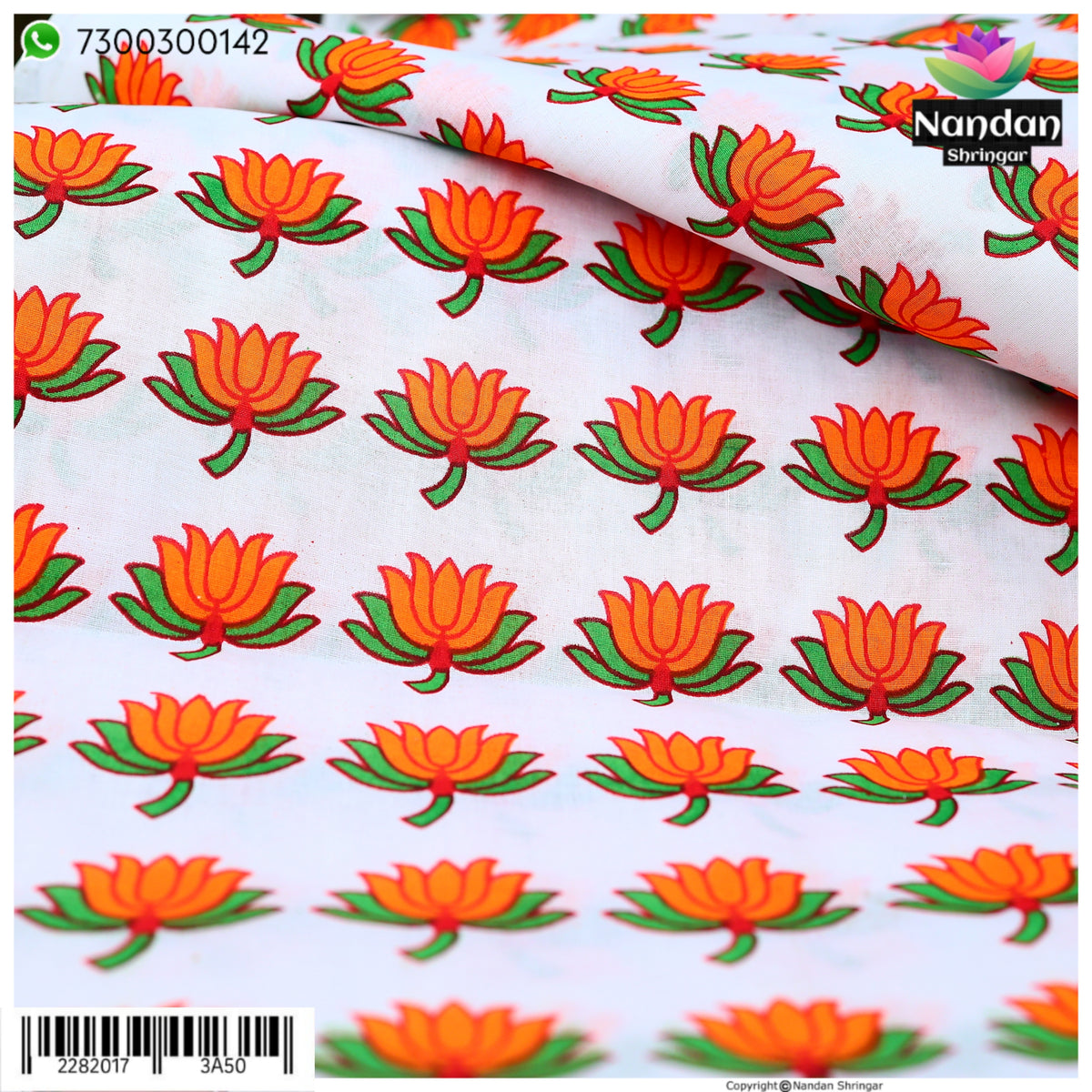 Nandan Shringar Kamal Talai Vastra in Kesri color, featuring intricate traditional textile design on fabric.