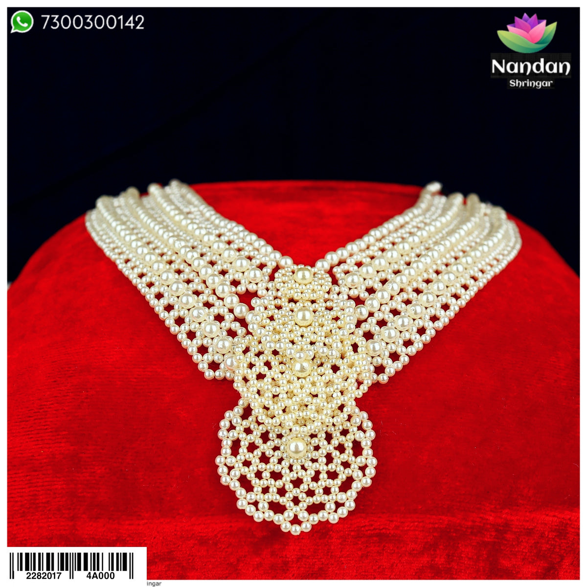 Nandan Shringar Moti gaadi mala Design 1 featuring traditional gold-toned jewelry with intricate bead and gem detailing.