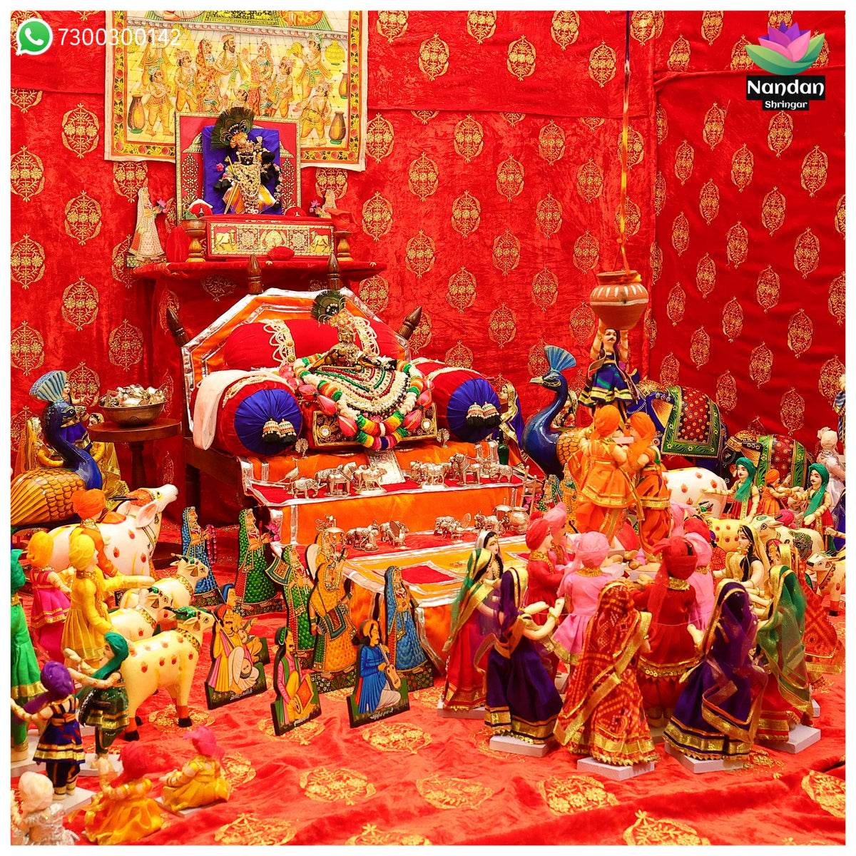 Velvet vastra for Janmashtami celebration, crafted by nandanshringars, featuring intricate design and vibrant colors.