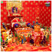 Velvet vastra for Janmashtami celebration, crafted by nandanshringars, featuring intricate design and vibrant colors.