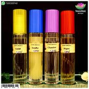 Nandanshringars spray combo of 4 fragrances featuring decorative bottles with floral and elegant designs.