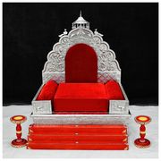 Silver Sinhasan Saagwan Wood