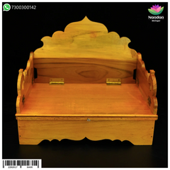 Foldable wooden Sinhasan by Nandanshringars, 7.5-inch traditional seat with intricate carvings and polished finish.
