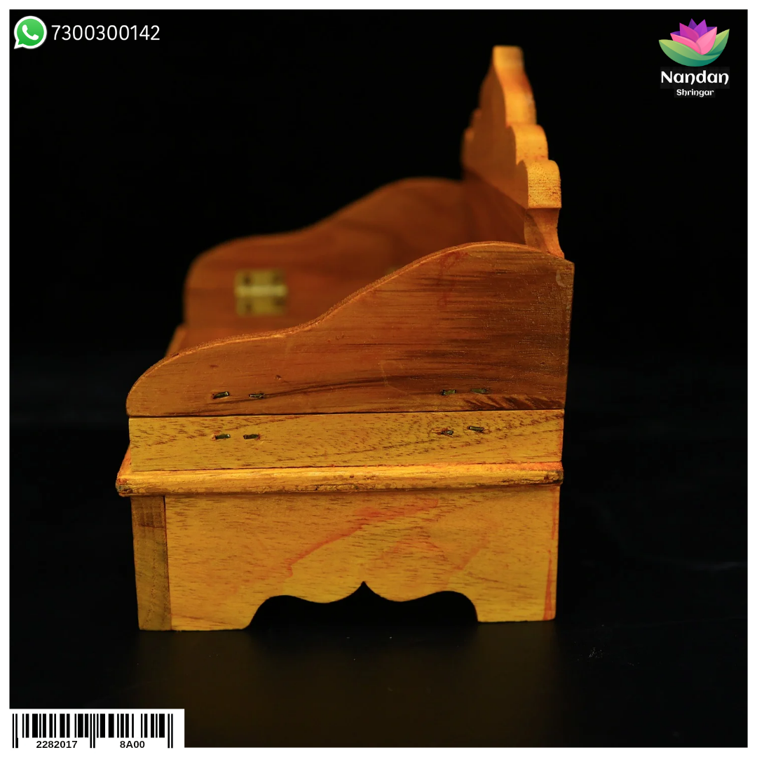 Folding wooden Sinhasan by Nandanshringars, 7.5-inch traditional seat with intricate carvings and smooth finish.