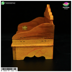 Folding wooden Sinhasan by Nandanshringars, 7.5-inch traditional seat with intricate carvings and smooth finish.