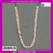 Blue Parijat Pushp Mala, 12-inch Nandanshringars prayer garland with delicate floral beads.