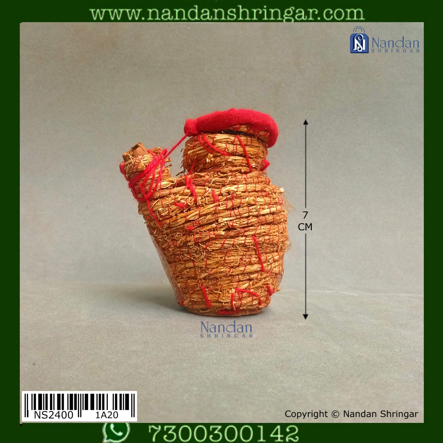 Small Khas Jhari Ji with blue border from nandanshringars, showcasing intricate traditional design on a white background.