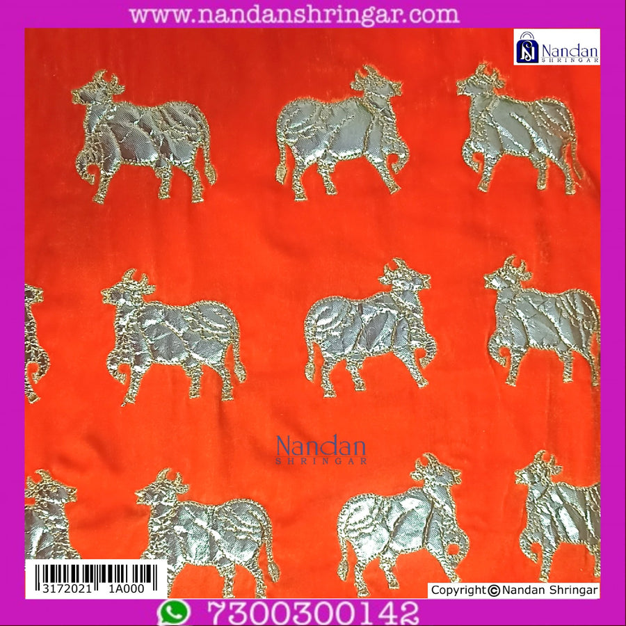 Cow Print Velvet Vastra - Orange