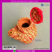 Nandanshringars Khas Jhari Ji Medium with blue border, showcasing intricate design and traditional craftsmanship.