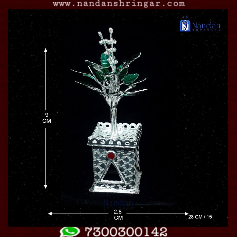 Fine silver Tulsi figurine by Utsav Arts, showcasing intricate details and craftsmanship in a traditional design.