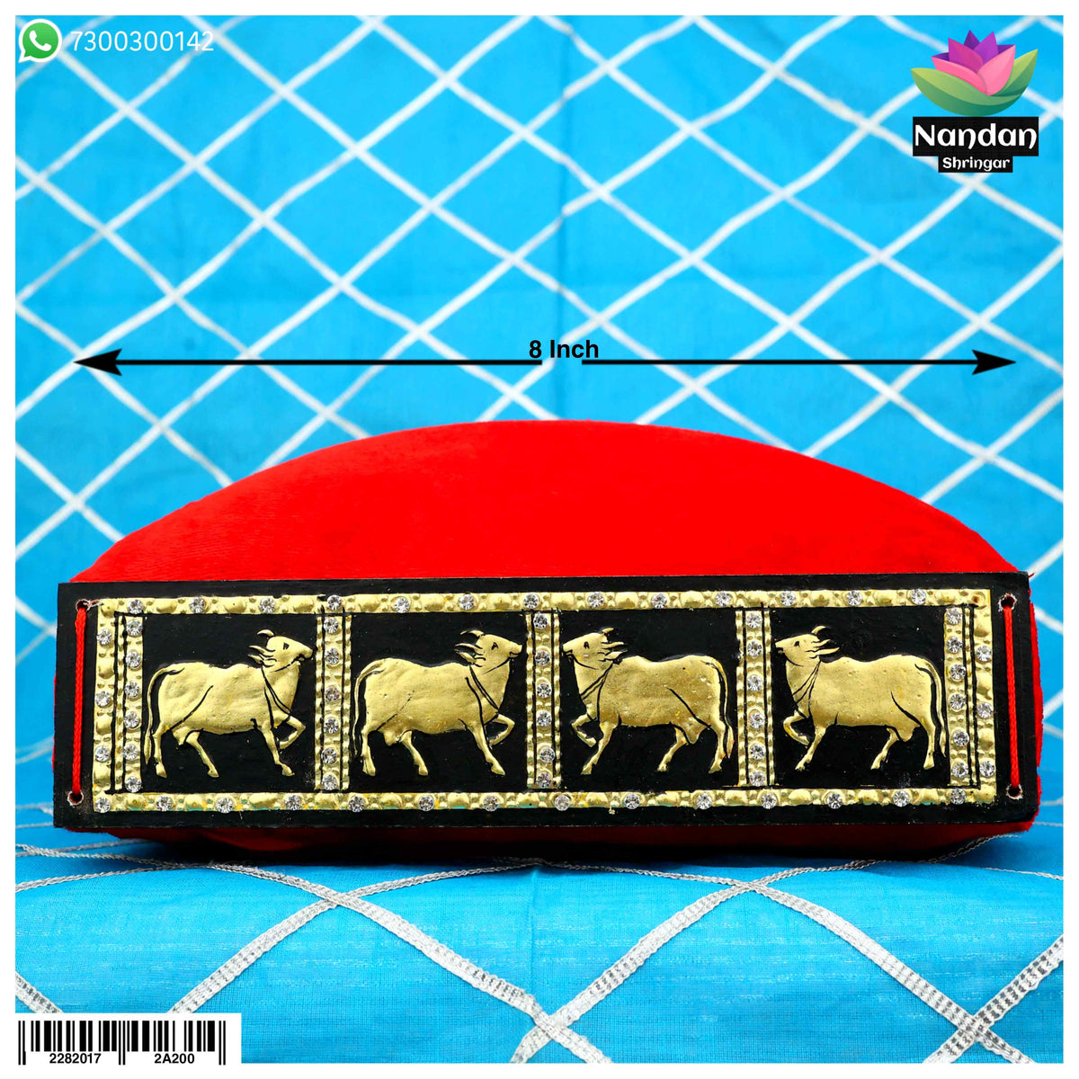 Black Cow Gaadi Mohra, 8-inch decorative hanging ornament from Nandanshringars featuring intricate design.